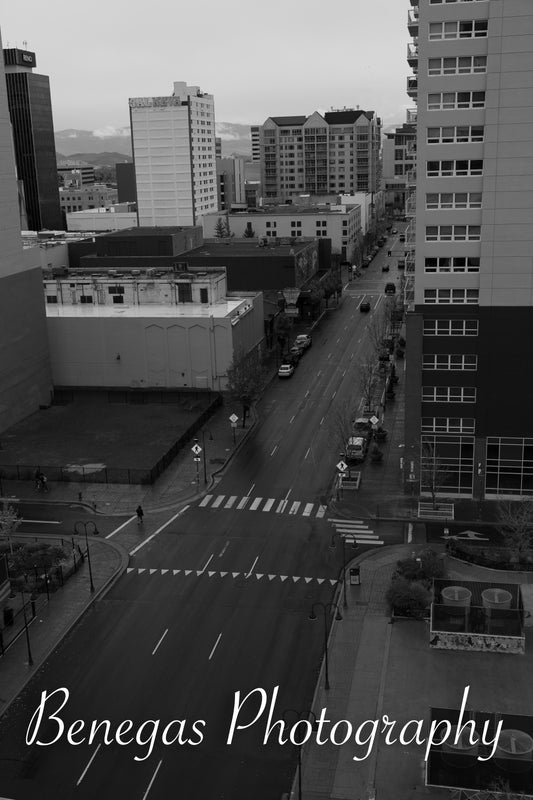 Aerial Downtown Reno Rainy Day - Black and White Photography Print