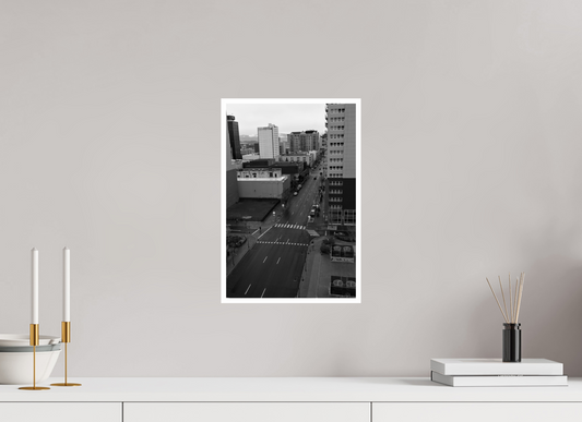 10 x 15″, Photo Print Glossy Aerial Downtown Reno Rainy Day - Black and White Photography Print