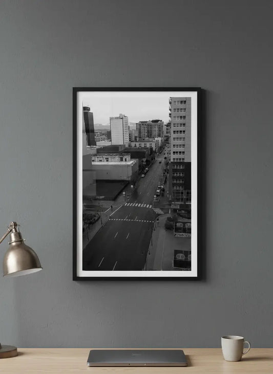 Aerial Downtown Reno Rainy Day - Black and White Photography Print